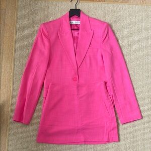 Vibrant Pink Blazer & Mini Shirt Set